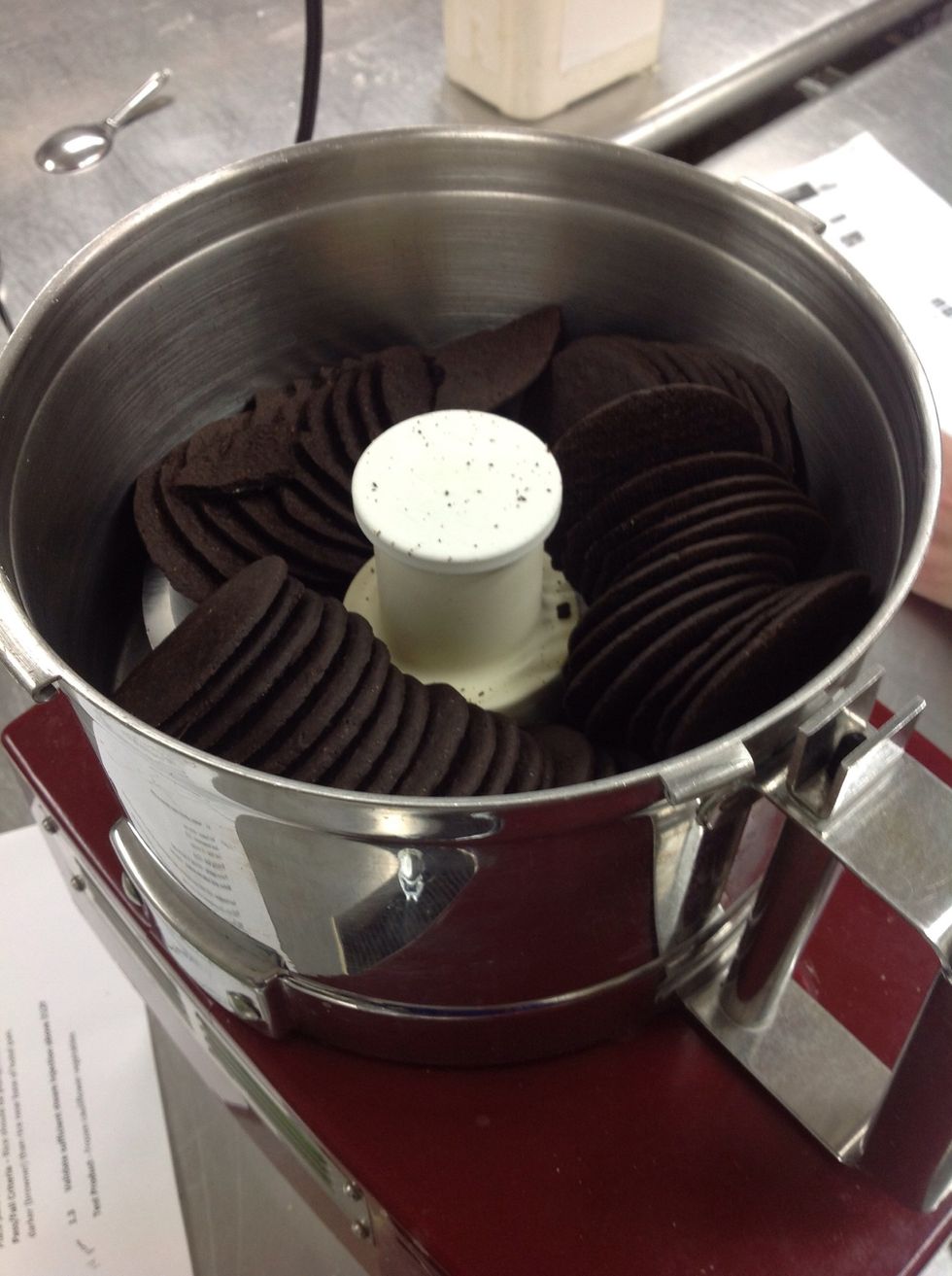 Place chocolate wafers into a food processor.