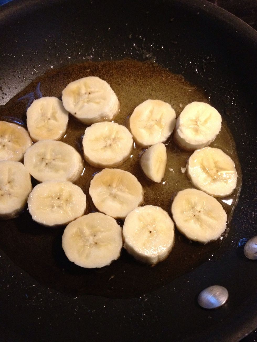 Place chopped bananas in Pan and glaze away