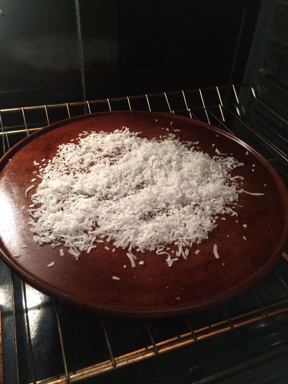 Place coconut into preheated oven. 350F for 10-15 minutes until golden brown. Stir coconut around halfway through baking.