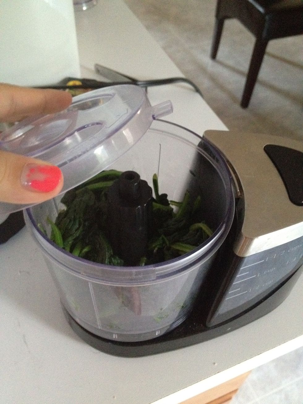 Place cooked spinach into food processor & process until you like the consistency or just chop it roughly with knife or skip this step, if you prefer your spinach not in small bits!