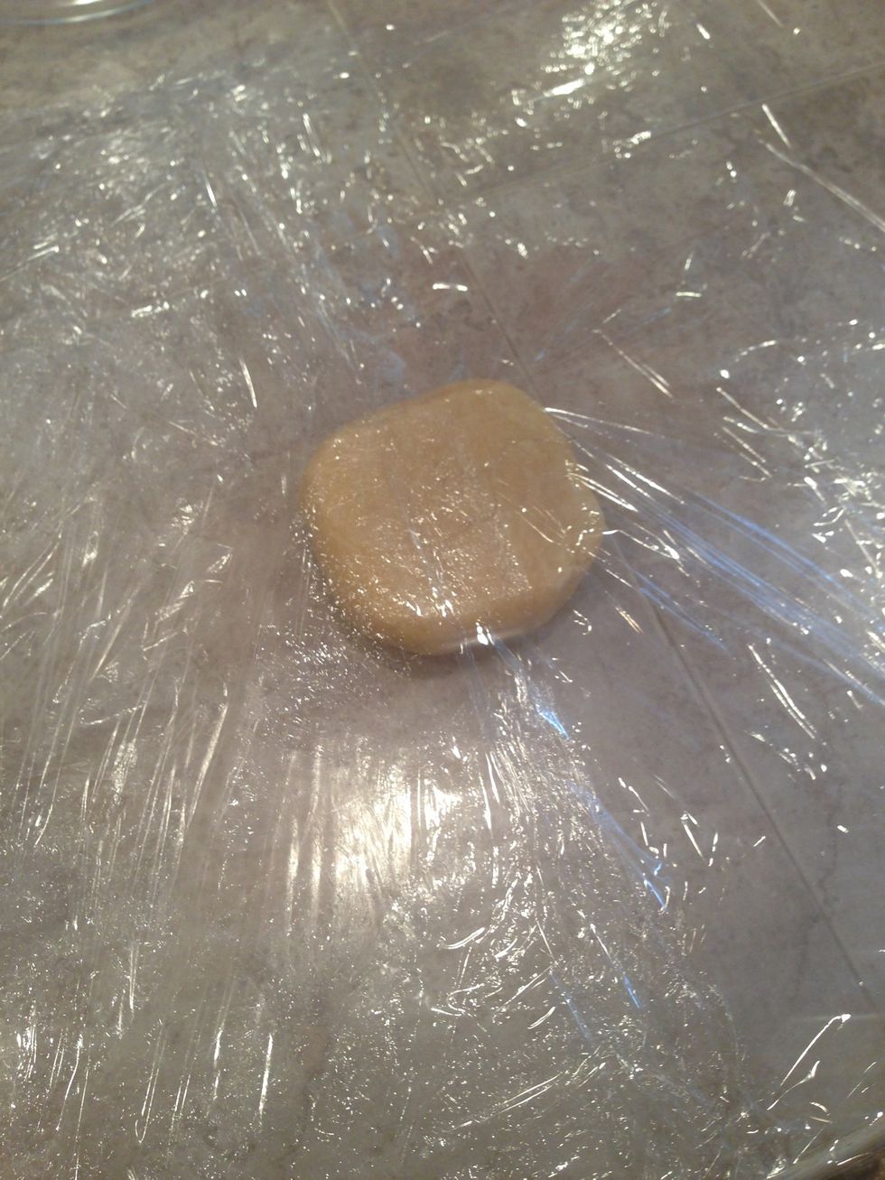 Place dough in-between 4 pieces of plastic wrap (2 slightly overlapped pieces on top and on bottom)