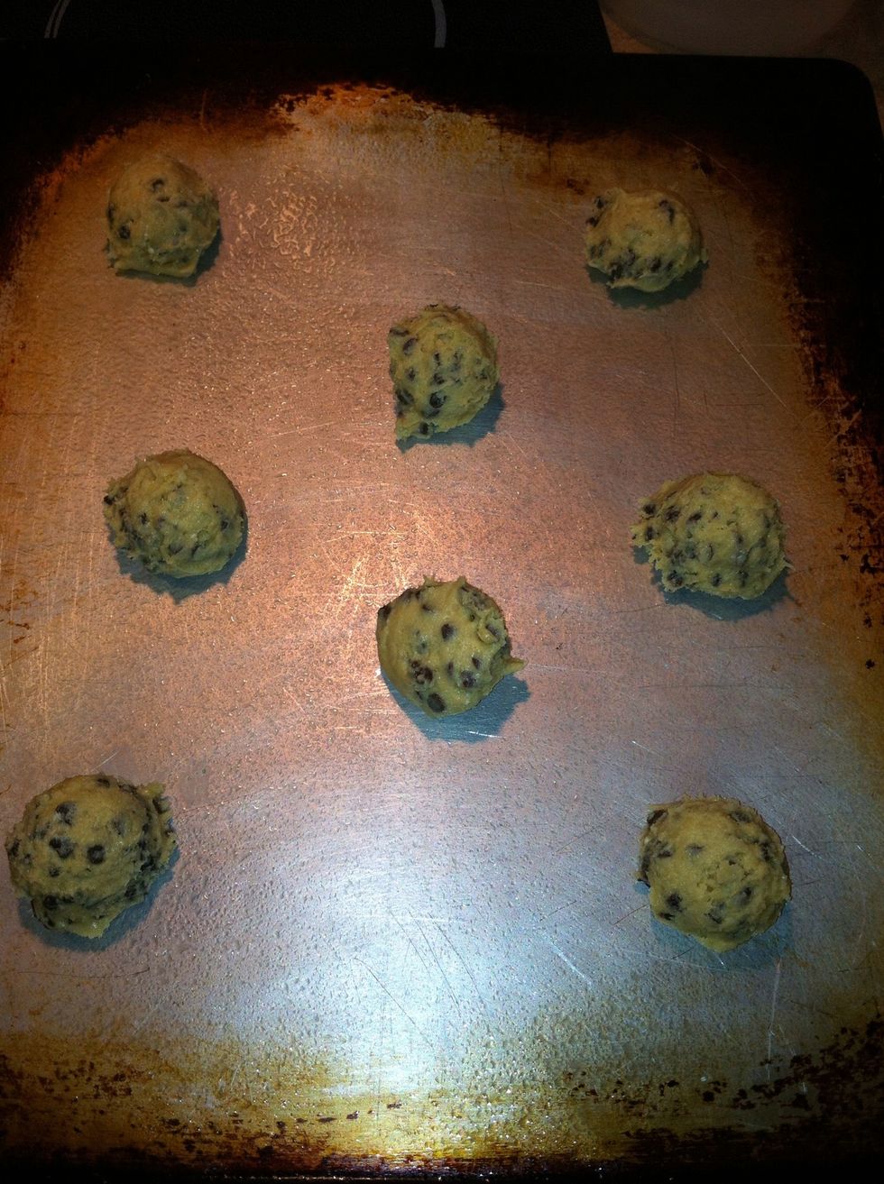 Place dough on greased baking sheet. Bake for 9-11 minutes at 375 degrees.