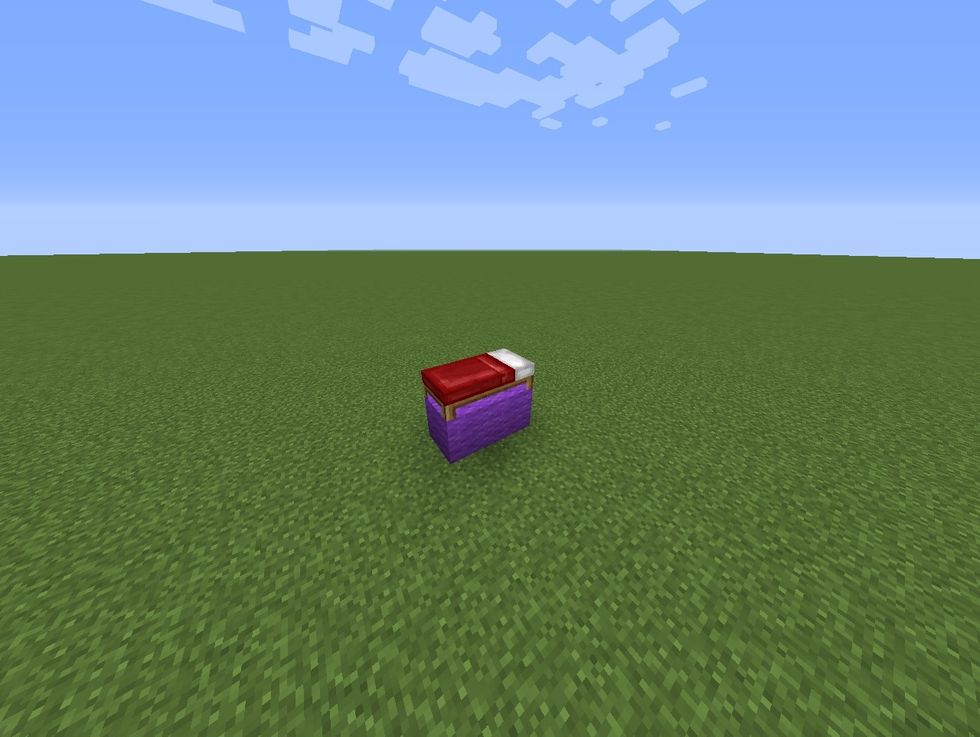 Place down your two blocks and the one bed like this.