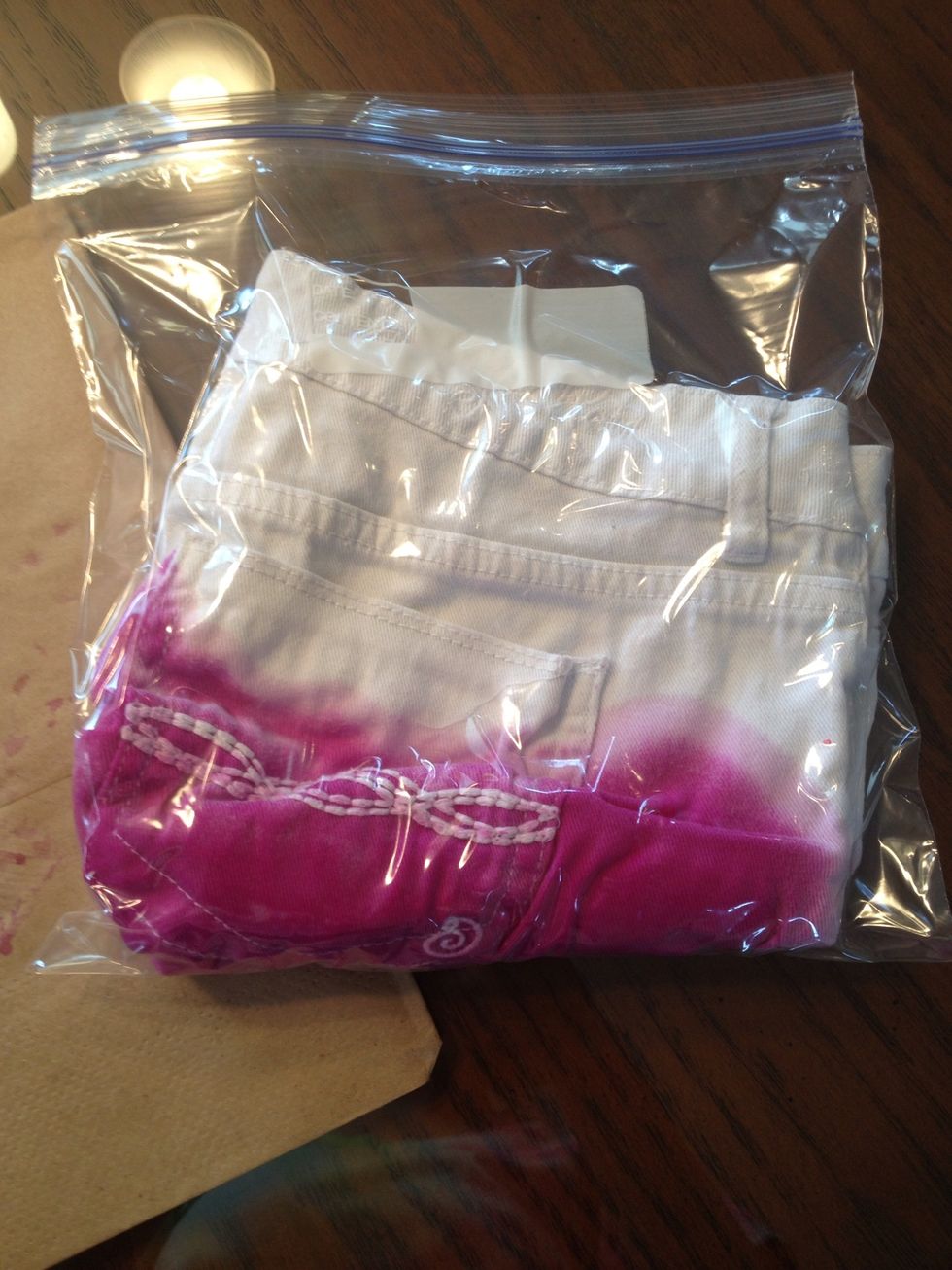 Place dyed shorts into your Ziplock bag