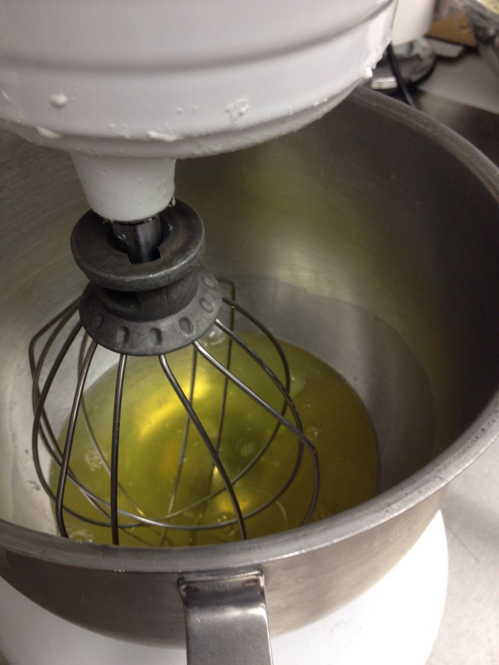 Place egg whites in mixing bowl and whip to stiff peaks.