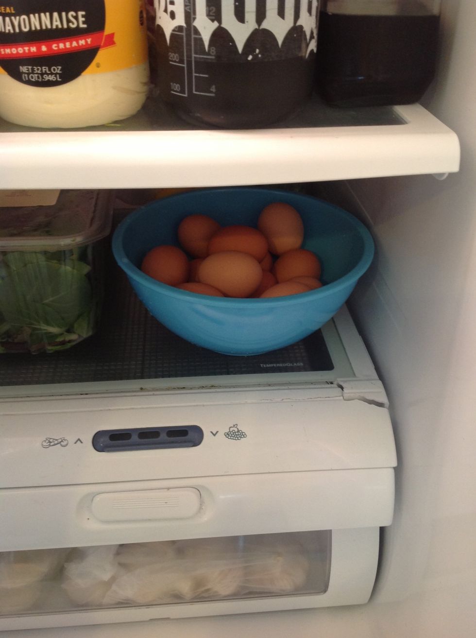 Place eggs in fridge to cool for a couple of hours, overnight won't hurt either if you're not in a rush
