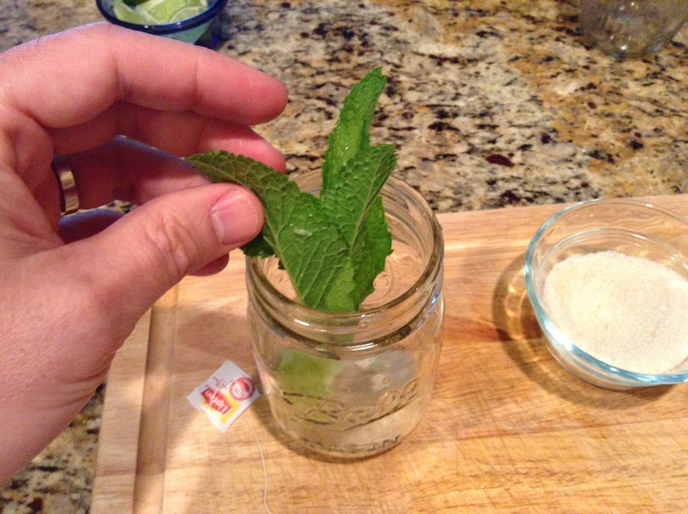 Place entire mint sprig into jar.