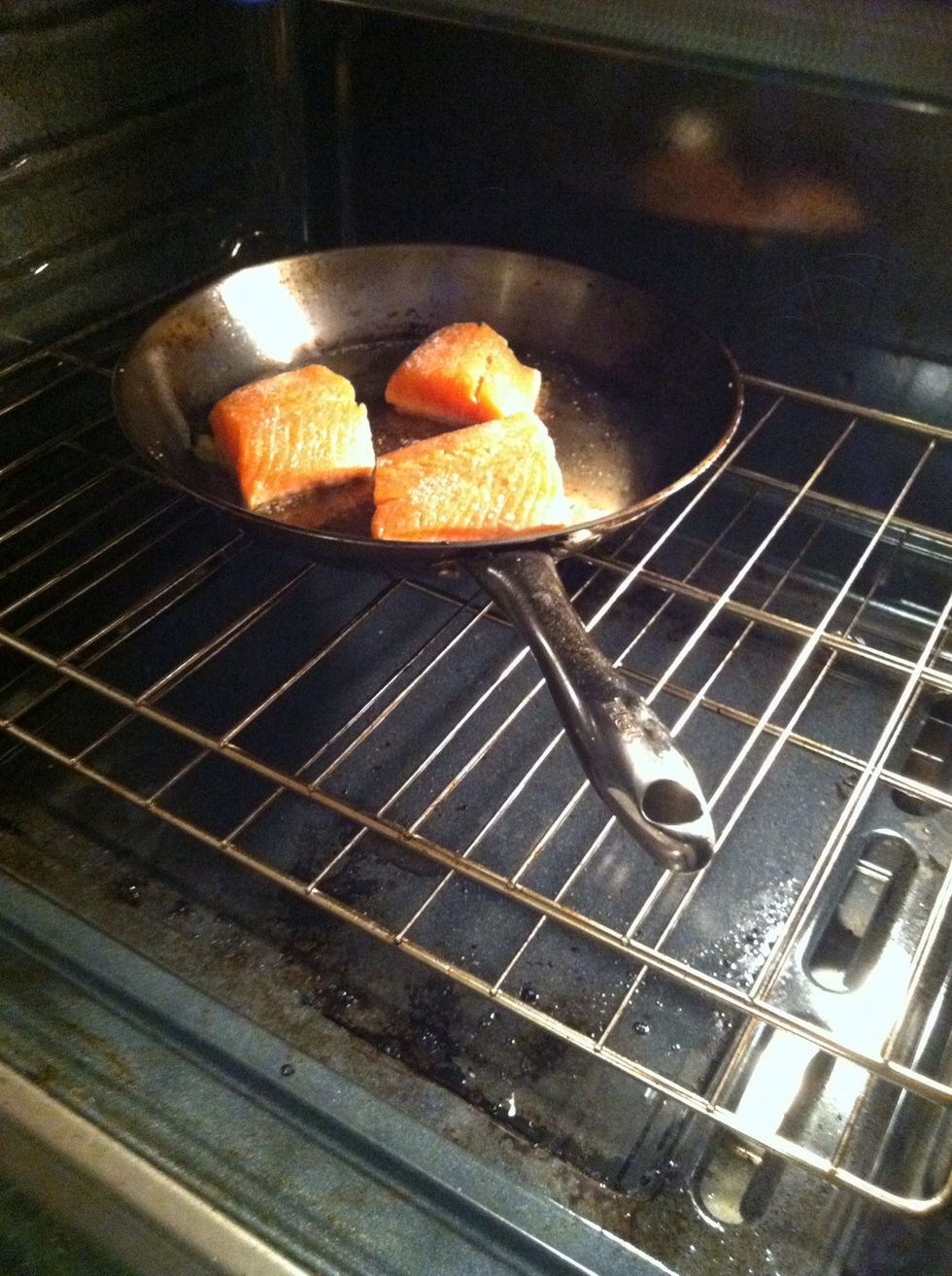 Place entire pan in oven for 8 to 10 minutes depending on thickness of fish and desired doneness.