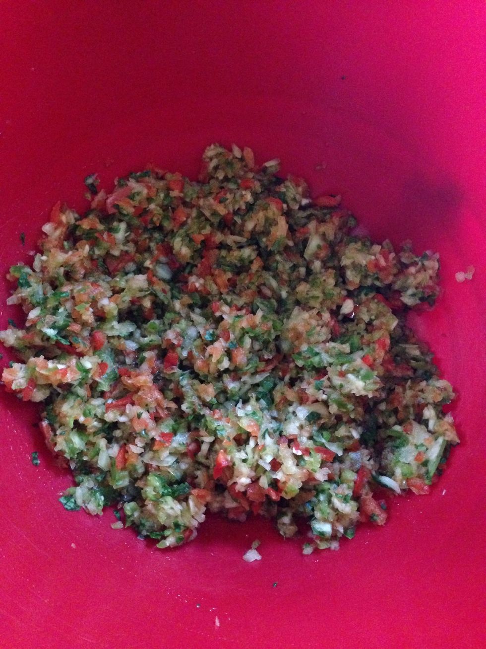 Place everything on a mixing bowl and put it aside.