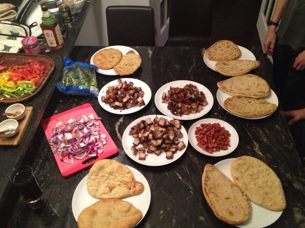 Place everything onto plates and serve into your naan bread with other sauces or leftover marinade if there is any.