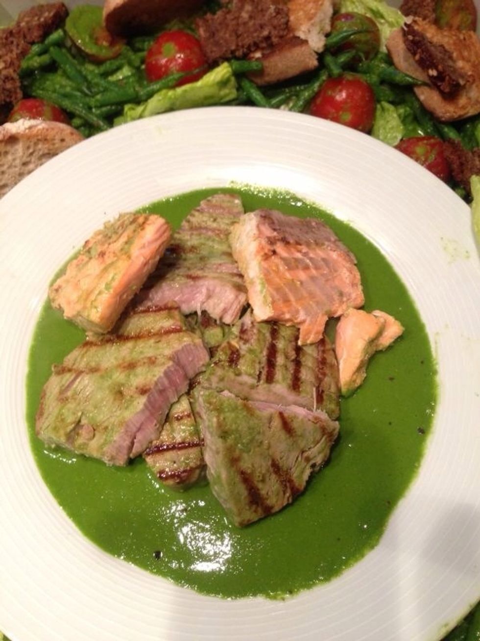 Place fish on top of the basil dressing