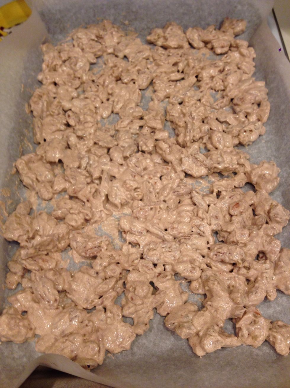 Place flat in a baking dish and let bake at 300 deg F for 45 min while mixing every 15 min.