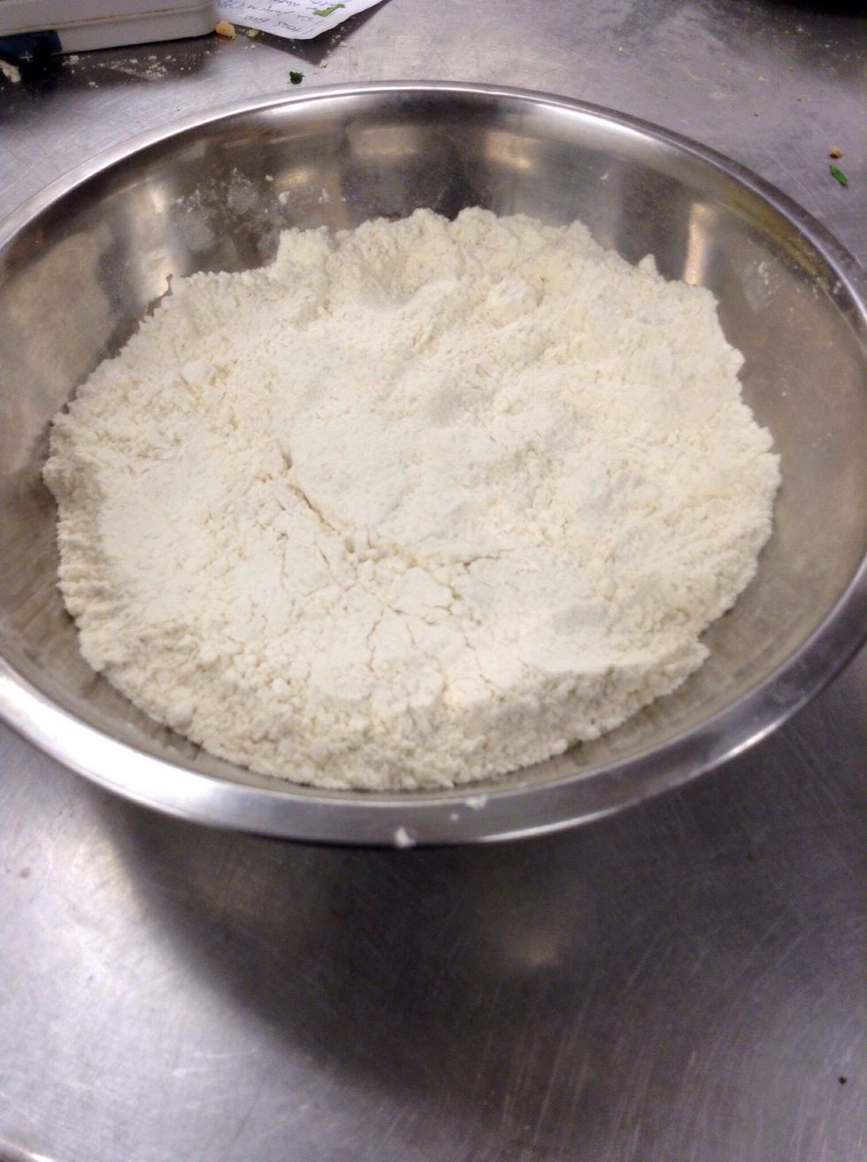 Place flour in a bowl. I used 3 1/2 cups all purpose flour and 1 cup cake flour, but all all purpose will come out fine!