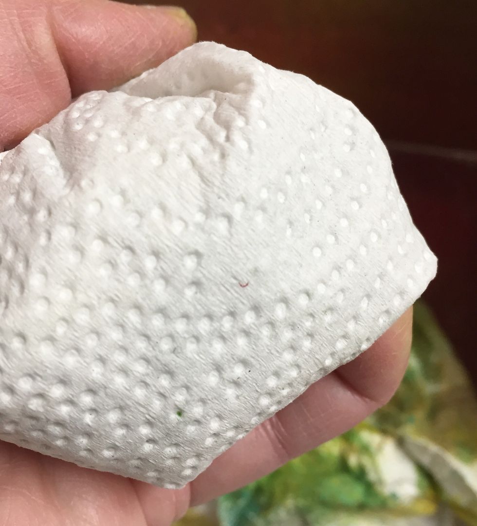 place fringe in clean paper towels and squeeze again.