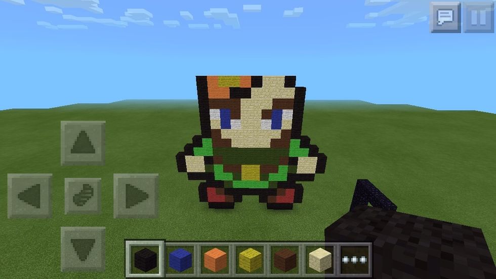 Place, from left to right, two yellows, one orange, one black, two sandstones and another black. Also, delete the extra black on the end. I forgot about it!