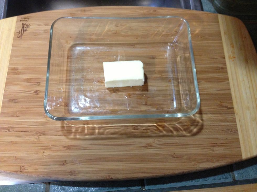 Place half a stick of butter in the dish. This is way too much butter (two tablespoons will do) but I got squash drunk off those humps so I was excited.