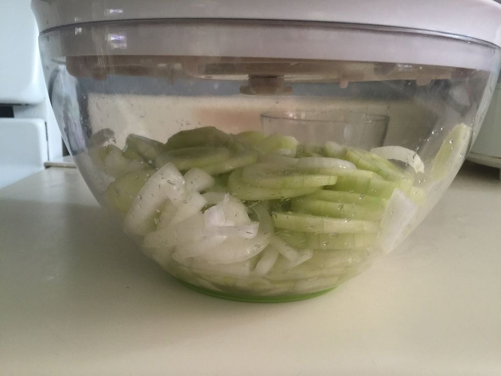 Place in a bowl with lid and refrigerate for at least and hour or two.