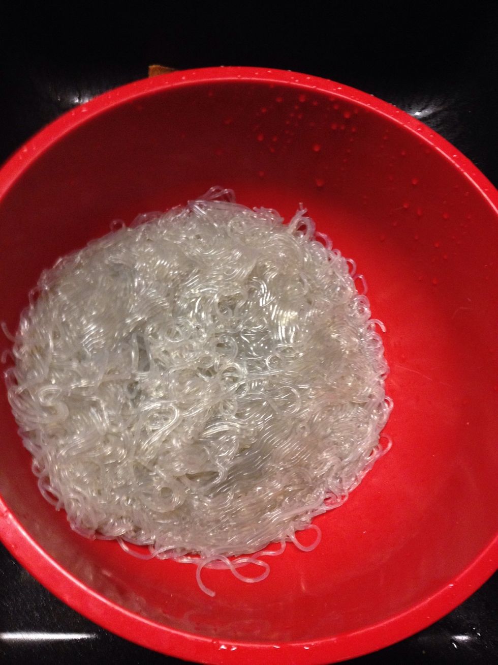 Place in a large mixing bowl. This recipe is enough for 8 servings. Add about 2 tablespoon of sesame oil to the noodles