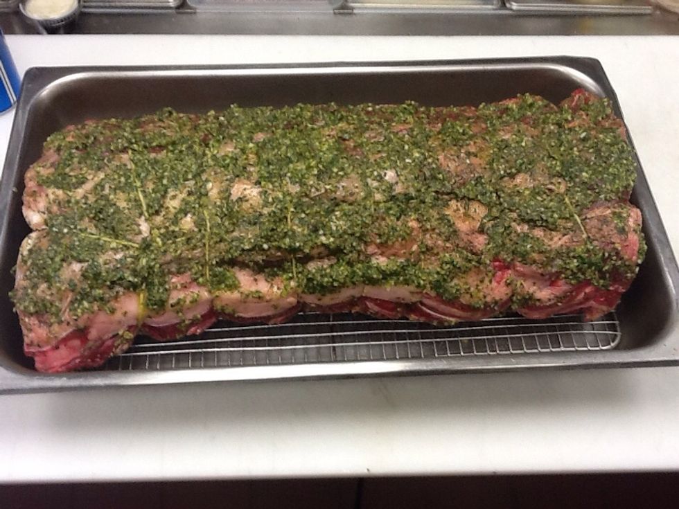 Place in a roasting pan on a roasting rack. Place in oven @425 degrees for 20 minutes. Reduce heat to 300, cook until an internal temperature of 125 is reached. Ovens vary.