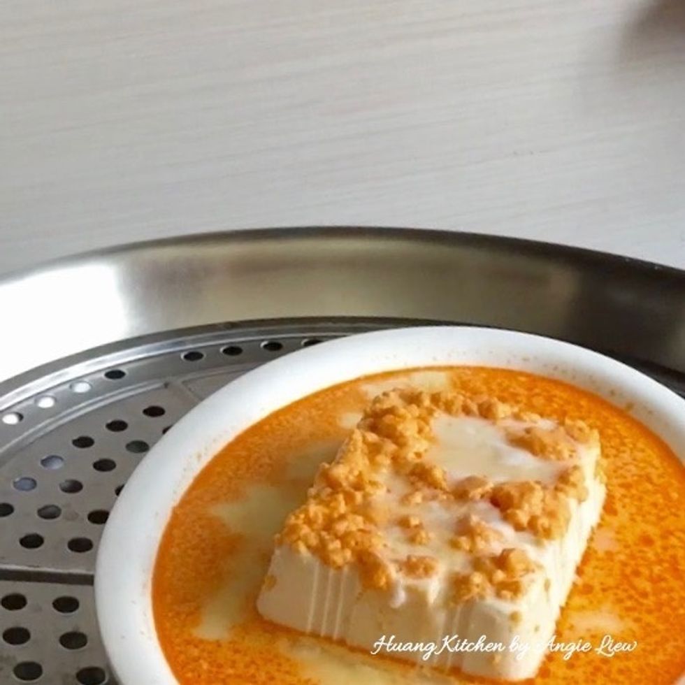 Place in a steamer, cover and steam on low heat for 10 minutes, or until the egg mixture has set.