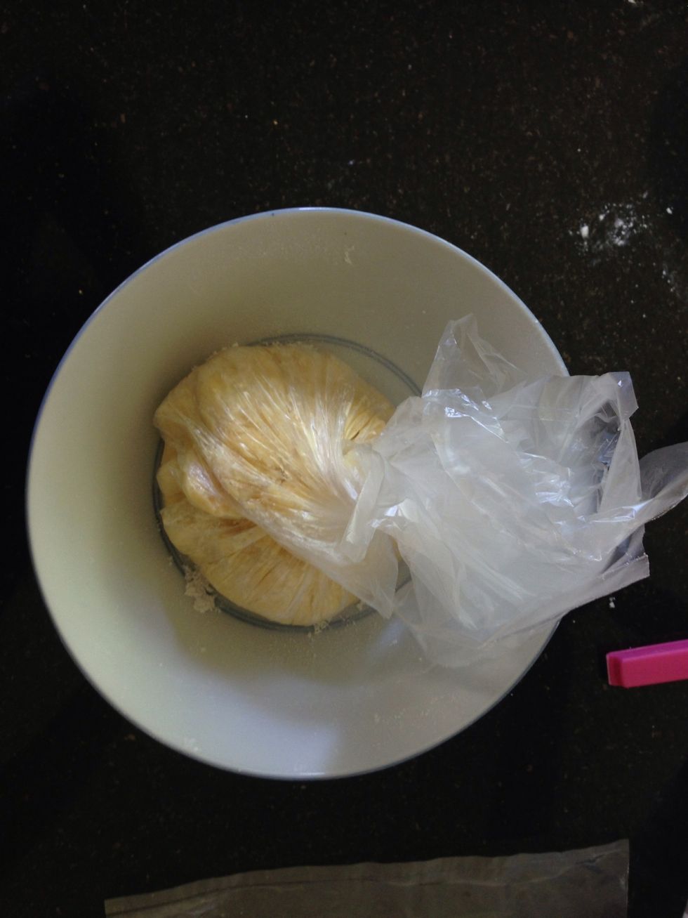 Place in bowl, and pop it into the fridge for 20 mins! This is important because you don't want the buttery pastry to melt in the next step.