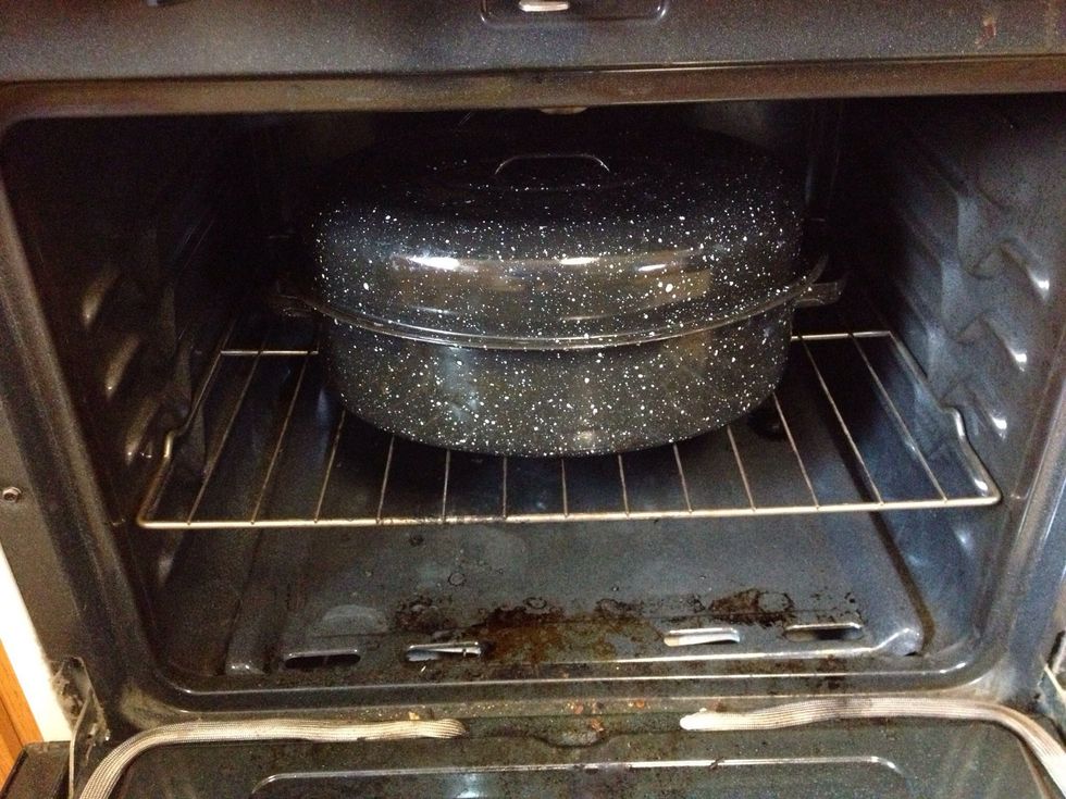 Place in oven at 250. My pork was done at 4 1/2 hours.