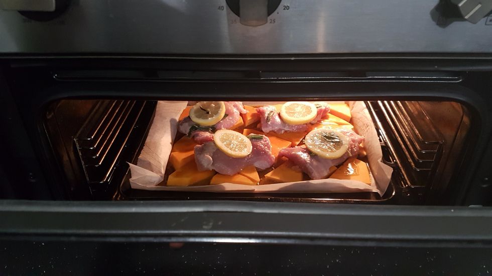 Place in oven, center shelf, for 15 minutes.
