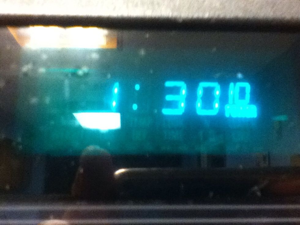 Place in oven for an hour and a half at 350 degrees..