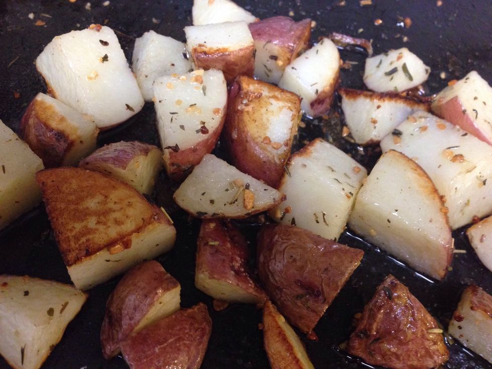 Place in oven set at 450 degrees F and Roast for 15 minutes...Check Potatoes and carefully give them a Turn and Shuffle. *Note: This is not a dance...well, actually... :) *