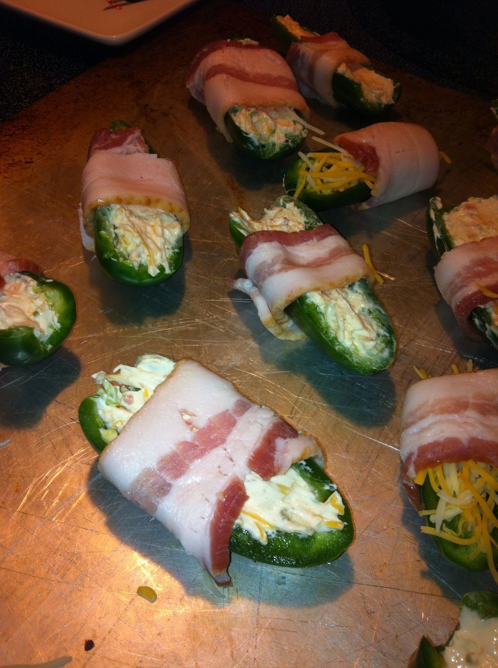 Place in oven to bake for 30 minutes or until bacon is at a desired look