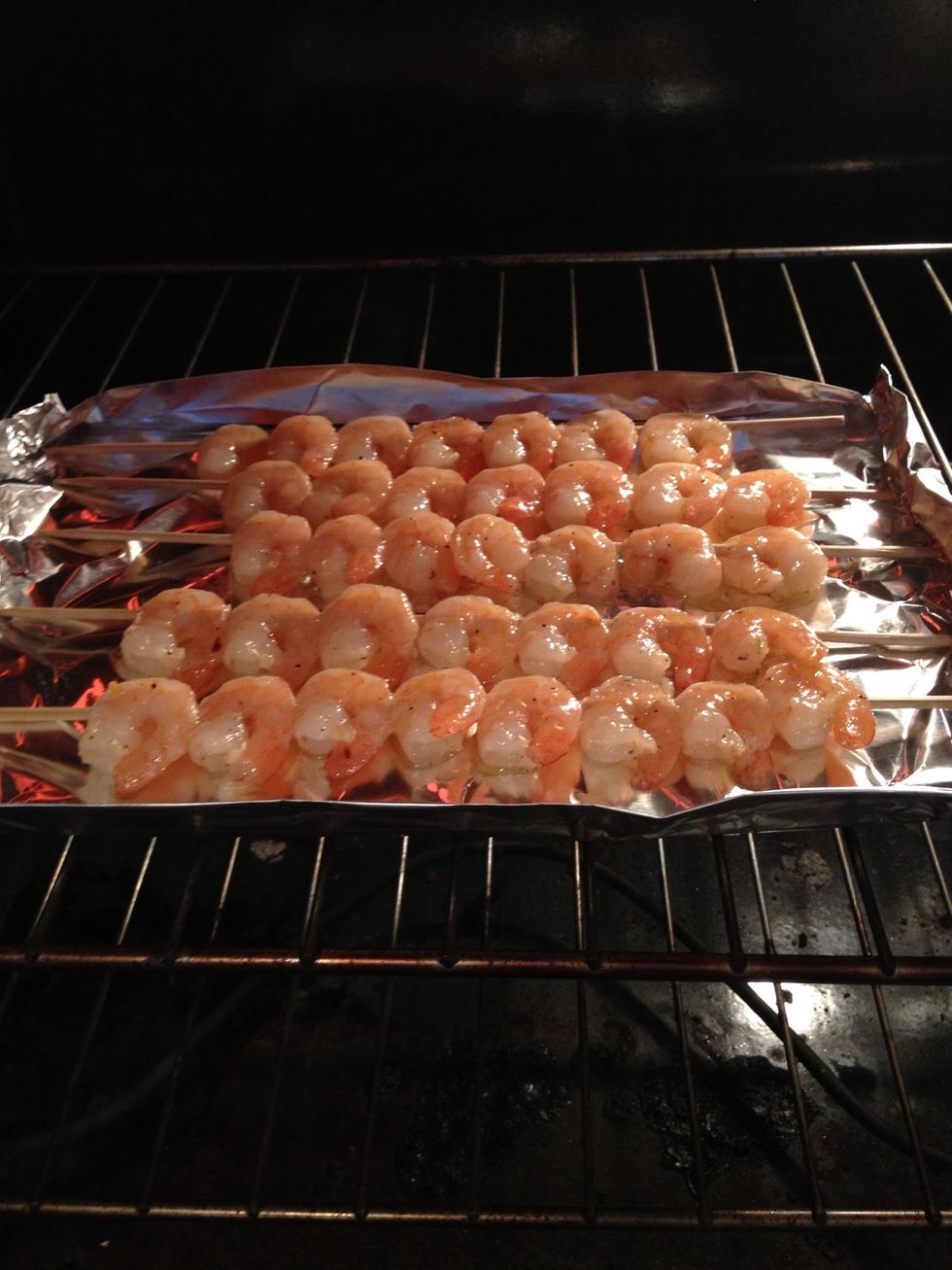 Place in oven until pink and edges start to curl. You could also do this on the grill. Or skip the skewers and stir fry!