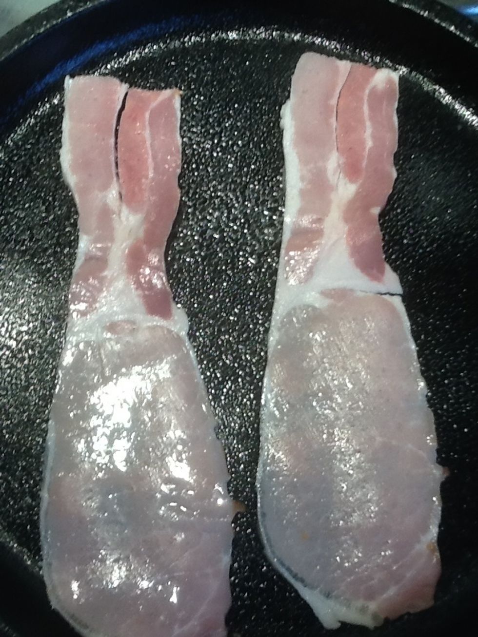 Place in pan with oil on the pan so the bacon doesn't stick.