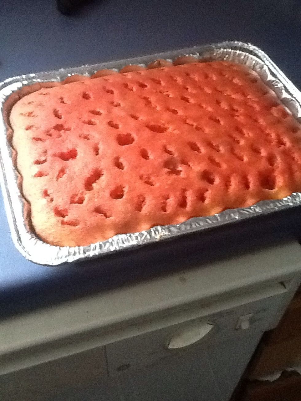 Place in the fridge over night for the jello to set like this.