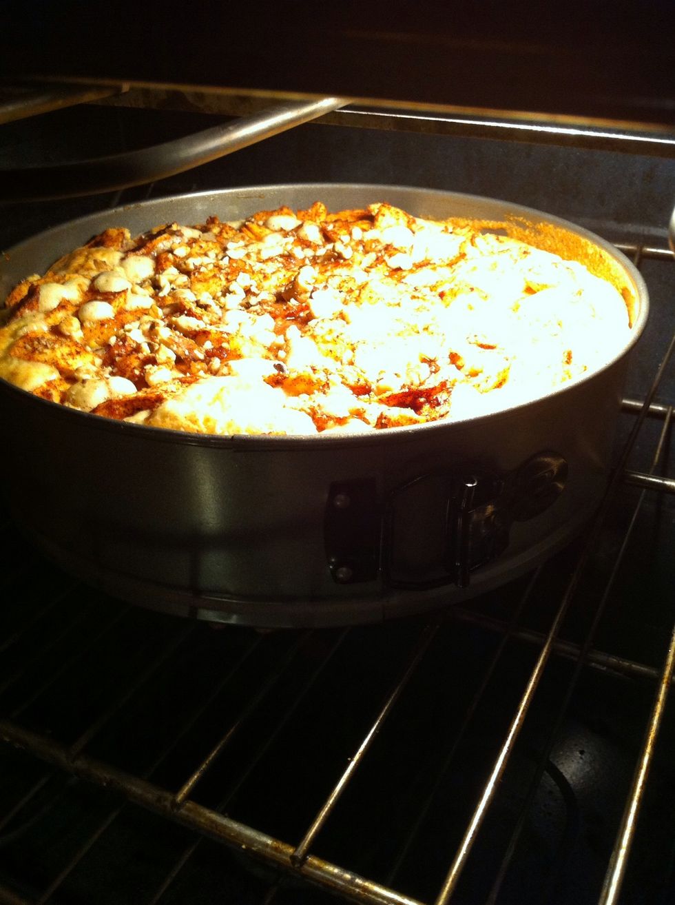 Place in the preheated 350 oven for approx  1 hr & 20 min... Cking towards the end of cooking time to make sure it doesn't get over cooked. :)