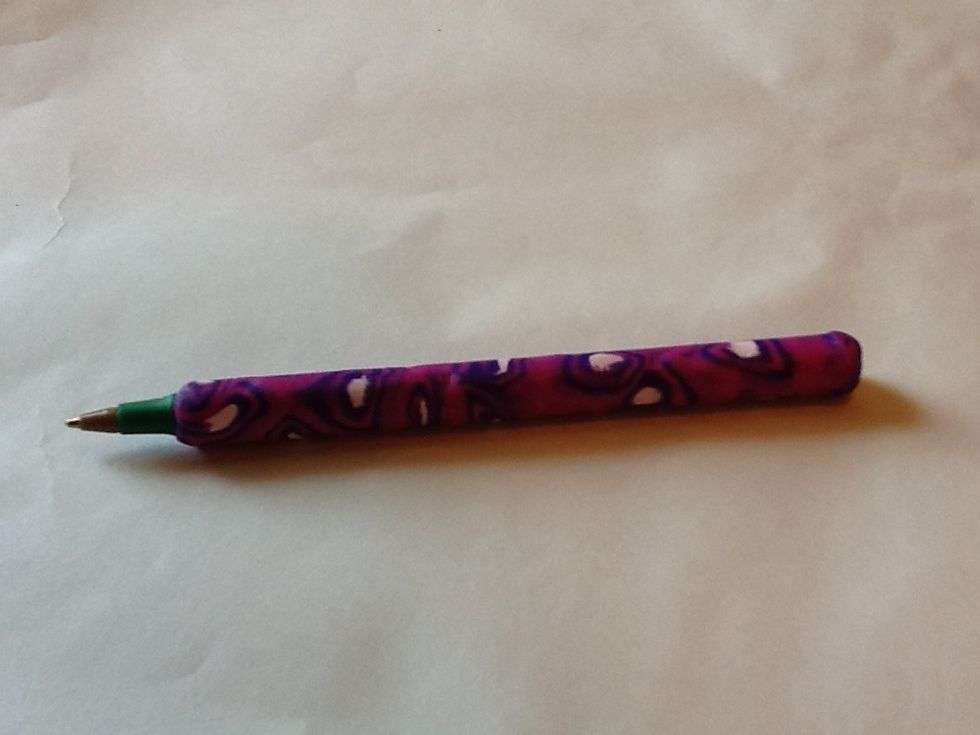 Place ink back in barrel. Here's your Sculpey covered pen! You can replace ink when it runs out. Have fun experimenting with designs!