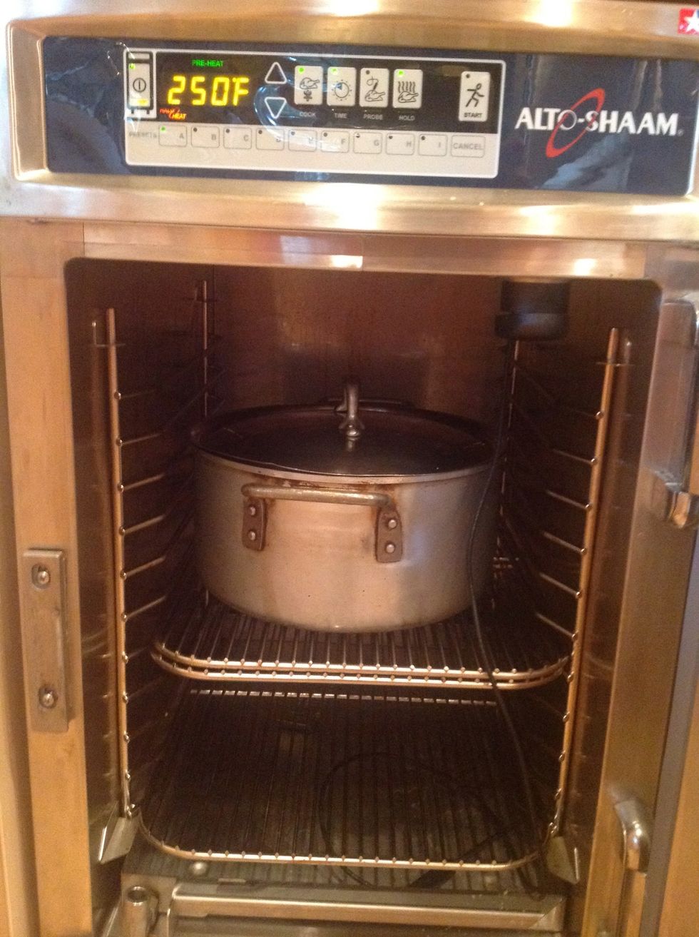 Place into a heated Cook & Hold oven. Cook at 250F (121C) for 3 hours and hold at 160F (71C) for up to 6 hours.