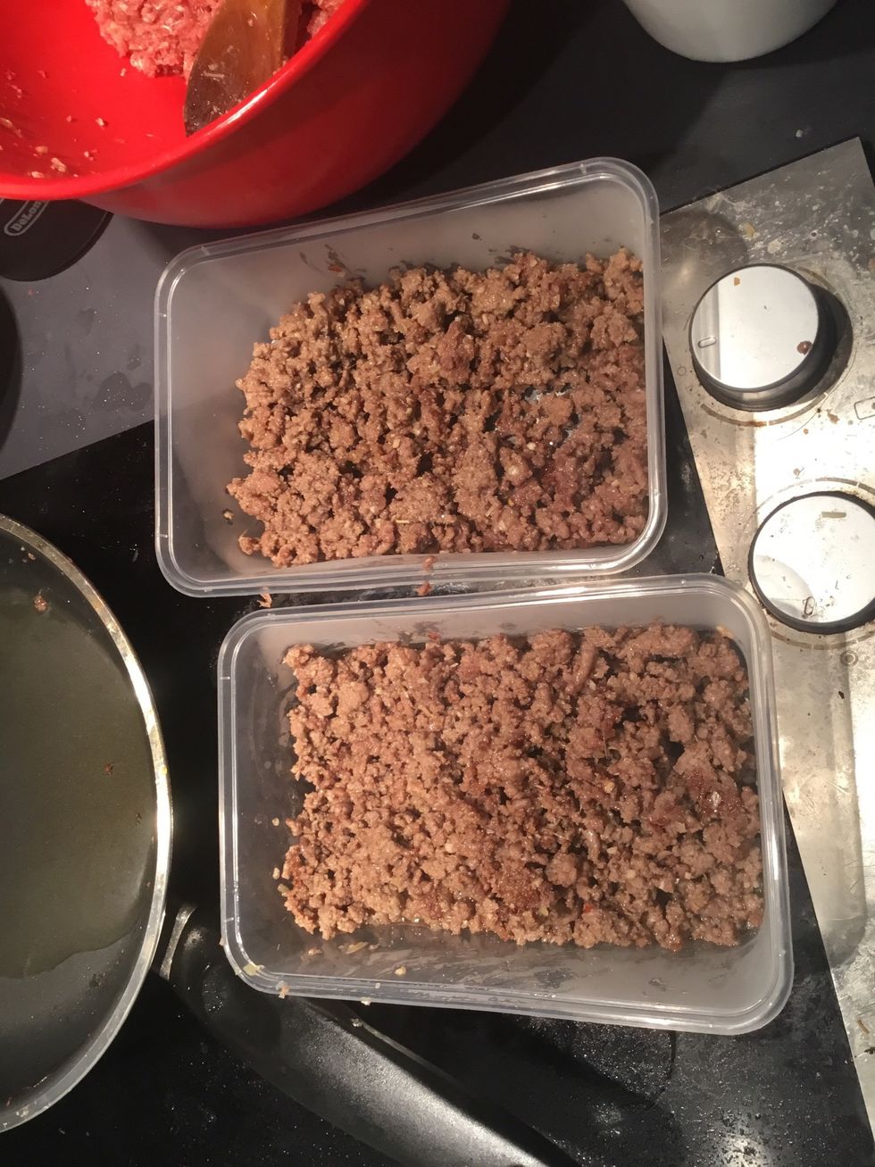 Place into containers evenly, about half full.