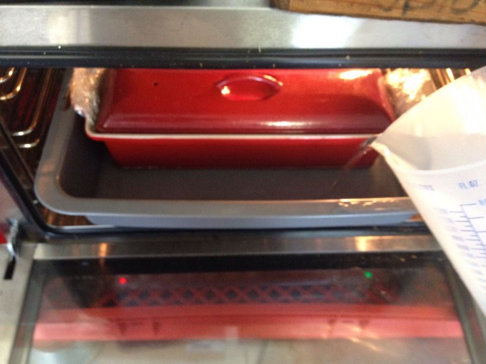 Place it in a preheated oven on 130c in a water bath for 1-1.5 hours or until the temp of the parfait has reached 72c