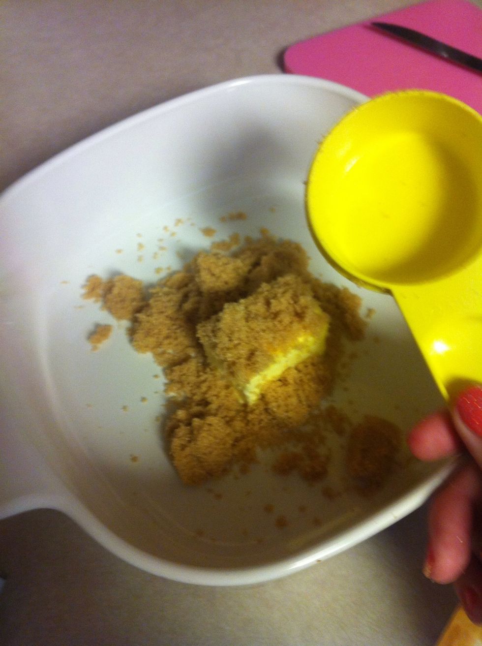 Place it in the bowl or whatever else you will cook it in. Add 1/3 cup brown sugar.