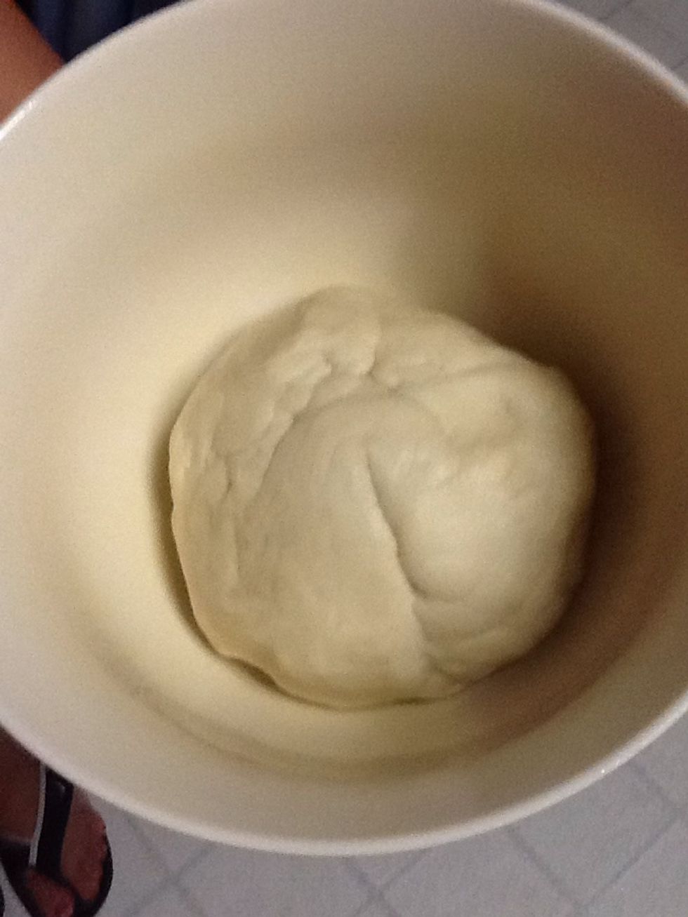 Place it in the greased bowl, grease the top of the dough and cover the cling with wrap.