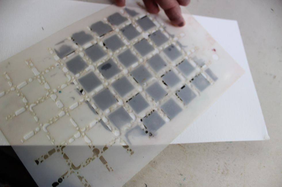 Place it over the other image from the stencils. I lined it up so it was centered in the areas in between the squares. For this step I am going to use Stone Effects in Lava.