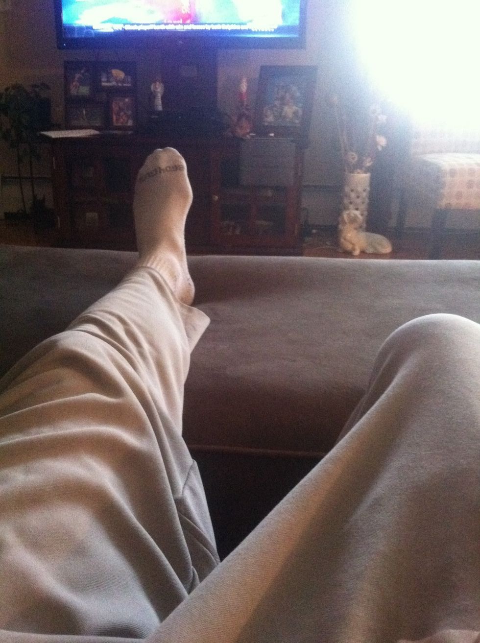 Place left leg on ottoman