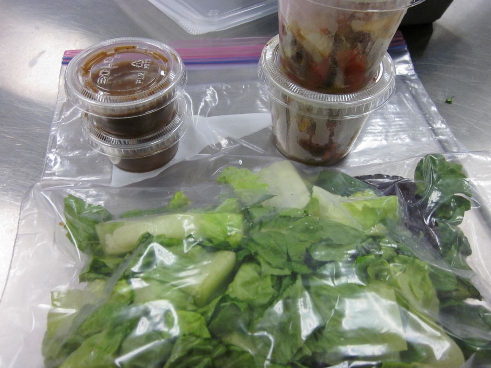 Place lettuce strips in a large ziplock bag and press the excess air out of it