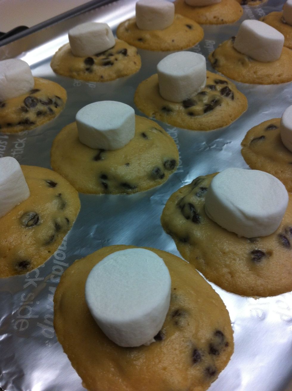 Place marshmallow halves (sticky side down) on top of half done cookies and place back in oven until marshmallows are melted.