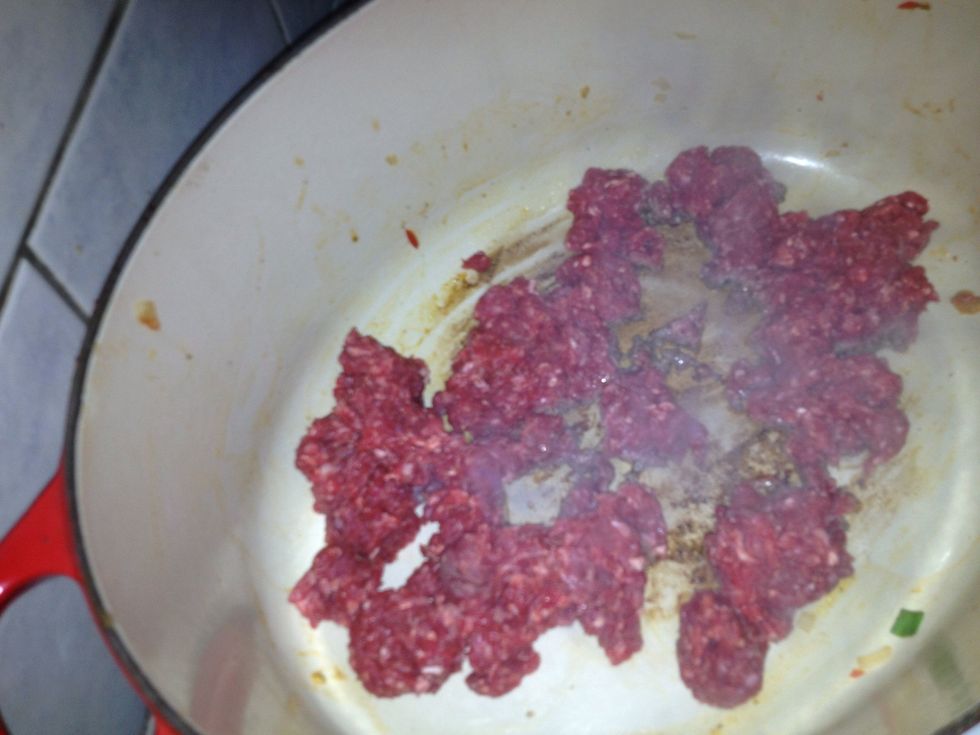 Place meat in and brown till med rare I used 1 package extra lean