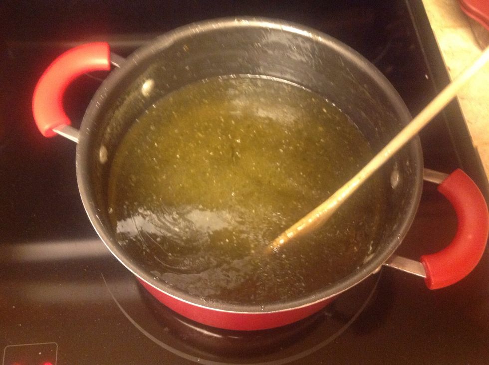 Place mixture back on heat and add two packets of Certo. Bring to a boil. Remove from heat and add Lime juice and food coloring.