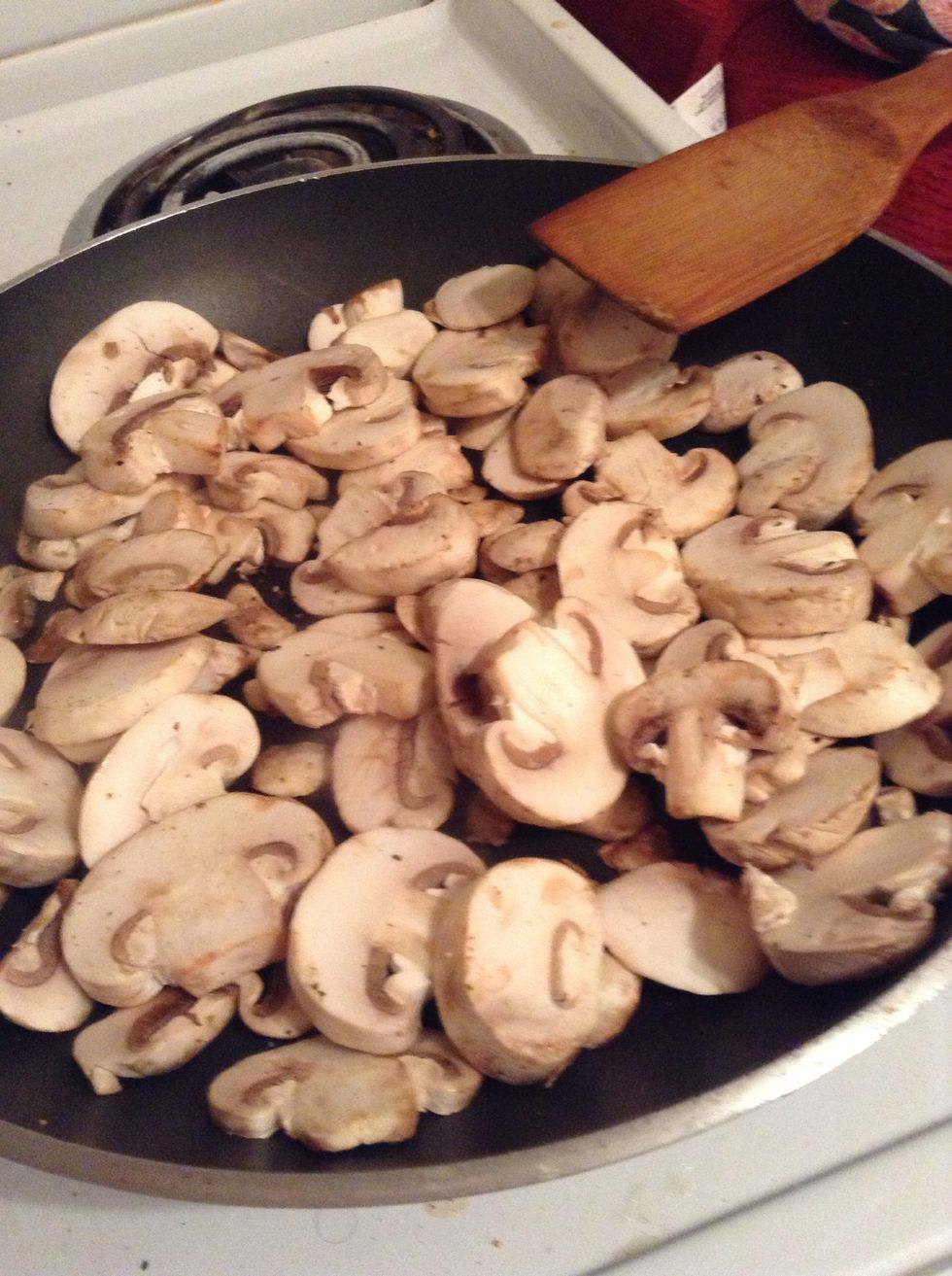 Place mushrooms in preheated pan (with NO olive oil) -- sprinkle with salt and pepper