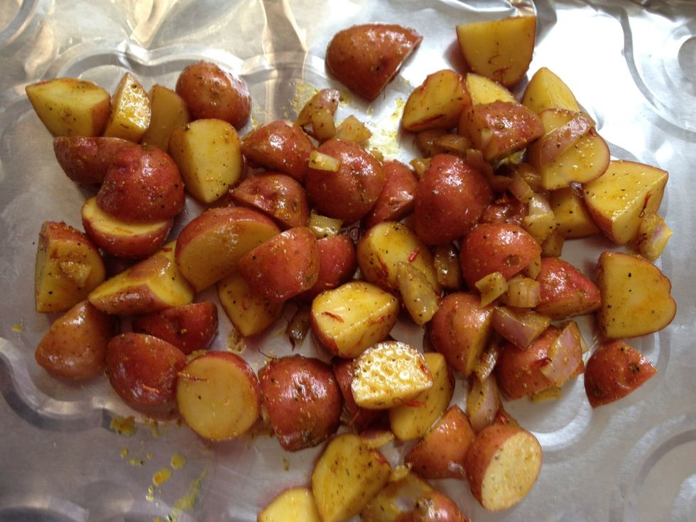 Place on a cookie sheet/baking tray. Bake in oven for about 20 - 25 minutes... Until crisp in the outside and tender through the inside.