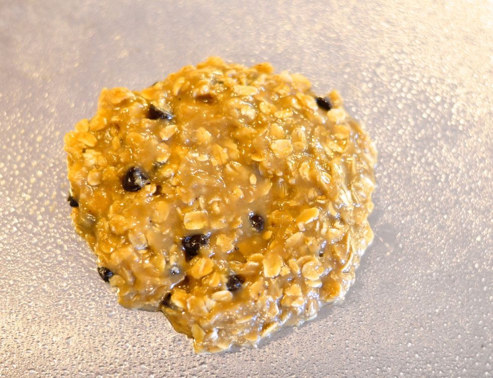 Place on a cookie sheet sprayed with nonstick cooking spray, and bake for 10 minutes in a 350 degree Fahrenheit oven.