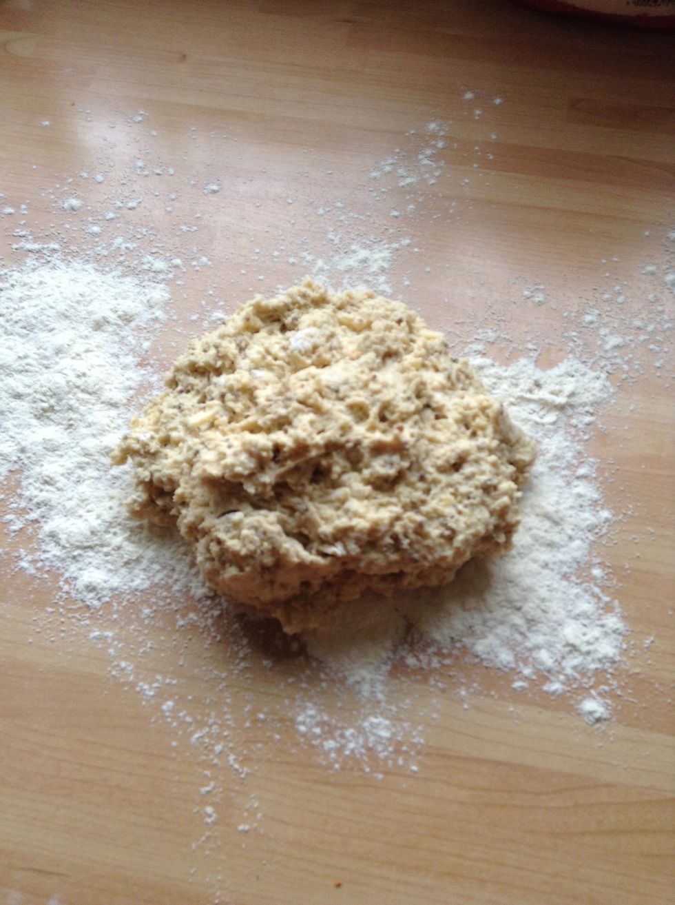 Place on a floured surface and kneed for 1-2 mins to make it easier to handle